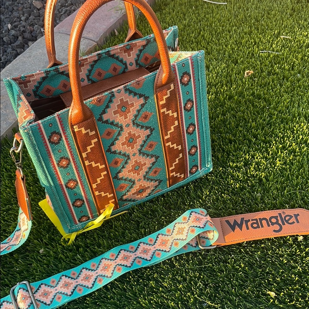 Wrangler Blue and Brown Tote with Geometric Pattern